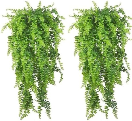 PINVNBY Reptile Plants Hanging Fake Vines Boston Climbing Terrarium Plant with Suction Cup for Bearded Dragons Lizards Crested Gecko Snake Hermit Crab and Tank Habitat Decorations (2 Pack)