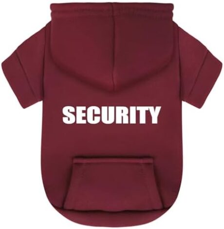 Paiaite Wine Red Chihuahua Dog Hoodie: Warm and Stylish with a 'Security' Printed Sweatshirt, Cold Weather Pet Clothes, and Sweater Coat All in One - Perfect for Winter and Cool Summer Nights! M