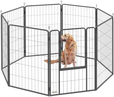 PawHut Dog Playpen, 39.4" H 8 Panels Puppy Playpen Exercise Pen with Lockable Door for Indoor and Outdoor Use, DIY Shape Pet Exercise Fence for Small to Large Dogs, for RV Camping Yard