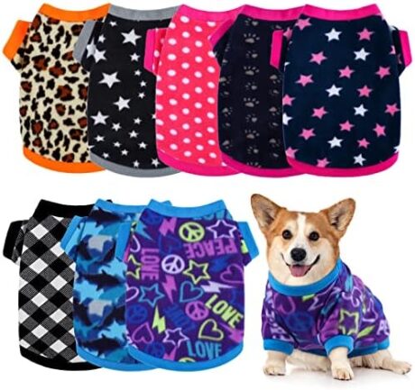 Pedgot Set of 8 Dog Sweater Puppy Clothes Soft Dog Outfits Winter Pet Fleece Sweater Warm Pet Shirt with Lovely Design for Dogs and Cats, Mixed Styles, Medium