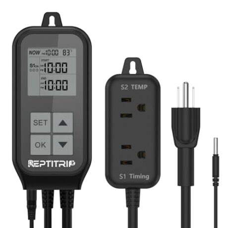 REPTITRIP Reptile Thermostat, Light Timer for Temperature and Lighting Control, Day-Night Timer Thermostat with Reptile Thermometer for UVB Light, Heat Lamp, Heating Pad, 10A 1250w