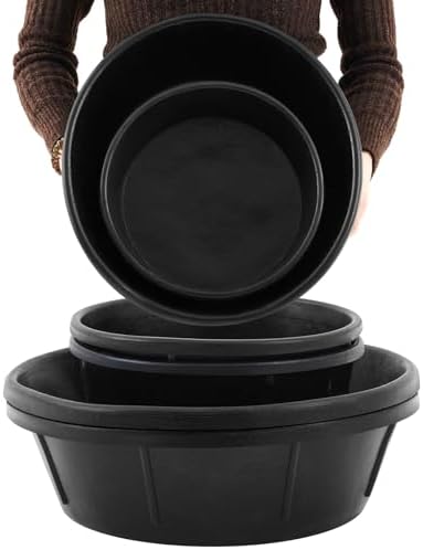 Sadnyy 4 Pcs Rubber Feeder Pan 4 Quart/1 Gallon and 8 Quart/2 Gallon Feed Pan Water Trough Rubber Bowl Bath Dust Container for Chicken Duck Pig Dogs Cats Goats Horses Outdoor Livestock Animal