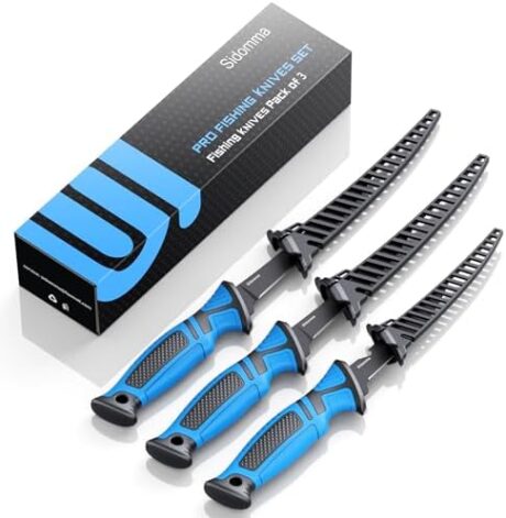 Sidomma Fillet Knife and Bait Knife Set Performance 5"-6"-7" G4116 German Flex Razor Sharp Stainless-Steel Blade with Sheath for Filleting and Boning, Pro Fishing Gear and Equipment Tools, Cool Fishing Gift for Men (Black-Blue)