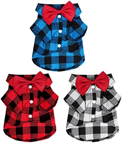 Tongcloud 3 Pack Plaid Puppy Cat Shirt Cute Cat Shirt Dog Shirt for Extra Small Dogs Cats Birthday Party and Holiday Photo(Red, Blue & White,Extra Small)