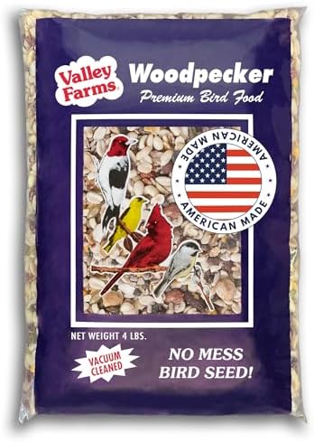 Valley Farms Woodpecker Mix, No Mess Bird Seed for Outdoor Feeders, W/Peanuts and Sunflower Hearts for Birds, Woodpecker Food, Attract All Bird Species (4 LBS)