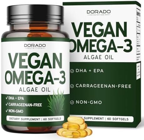 Vegan Omega 3 Algae Oil (60 Softgels) Plant Based DHA EPA - Sustainably Sourced, No Carrageenan, Non GMO | Heart, Brain, and Eye Health - Fish Oil Alternative - Algae Omega 3 Supplement - USA Made