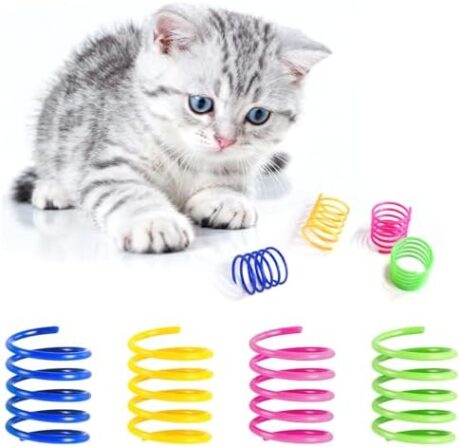 WRW 40 Pack Cat Springs Toy, Plastic Coil Spiral Springs for Indoor Cats, Interactive Cat Spring for Kittens Swatting, Biting, Hunting Kitten Toys（4 Colors）