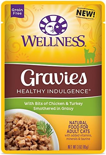 Wellness Natural Pet Food Healthy Indulgence Natural Grain Free Wet Cat Food, Gravies Chicken & Turkey, 3-Ounce Pouch (Pack Of 24)