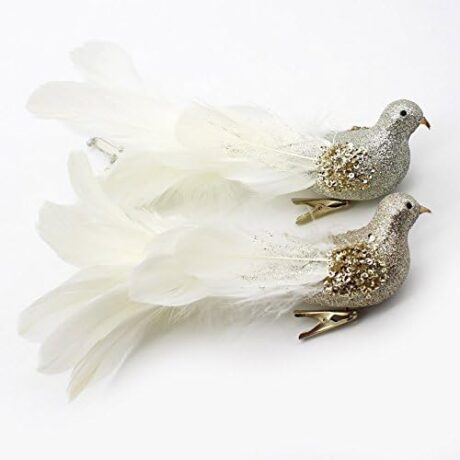 Yolococa Champagne Christmas Tree Decoration Birds,10x2x2 inches,2pcs