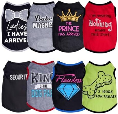 hoyuwak 8 Pieces Pet Shirts Funny Dog Printed Clothes Breathable Cool Puppy Sleeveless Vests for Summer