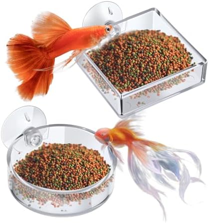2 PCS Shrimp Feeding Dish, Aquarium Feeder for Fish, Round and Square Acrylic Fish Tank Feeding Bowl with Suction Cups,Clear Dishes Tray, 60mm