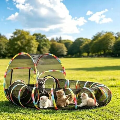 2 in 1 Outdoor Cat Enclosure, Scalable Portable Pop Up Cat Tent with Mesh Tunnel, Storage Bag & Toy Ball, Catio Playground for Outside Cats, Rabbits & Small Puppies