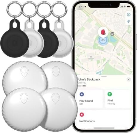 2025 Upgraded Tracker Tag for Apple Find My, Key Finder, Tracker Locator Compatible with FindMy (iOS Only), Smart Finder for Collar, Luggage, Suitcase, IP67 Waterproof (White 4PCS)