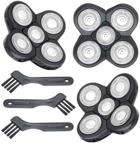 3 Pack Blades Refills Compatible with Freebird Shaver, 5 Blades Shaver Replacement Head for Bald Men, Electric Razor Replacement Heads for Freedom Grooming with 3 Cleaning Brush