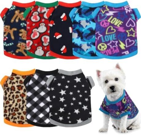 8 Pieces Dog Sweaters for Small Dog Girl Boy Winter Chihuahua Clothes Puppy Sweater Warm Shirt Puppy Fleece for Halloween Christmas Pajamas Yorkie for Pets Pup Cat(Classic Pattern, X-Small)