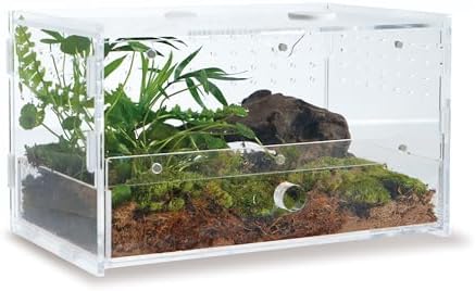 Acrylic Clear Reptile Habitat Enclosure Terrarium with Latch ，Perfect for Amphibians and Invertebrates Such as Spiders, Frogs, etc (Horizontal Small)