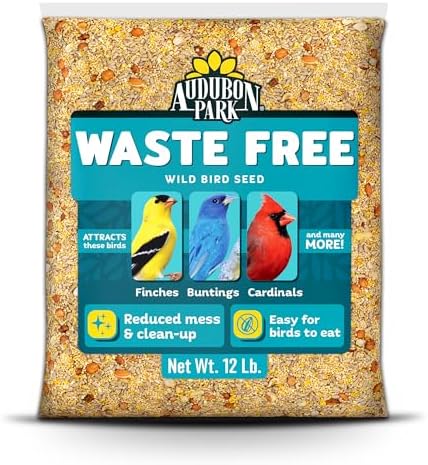 Audubon Park Waste Free Wild Bird Seed – 12 lb. No Mess Blend with Sunflower Hearts & Peanut Pieces – Bird Food for Outside Feeders