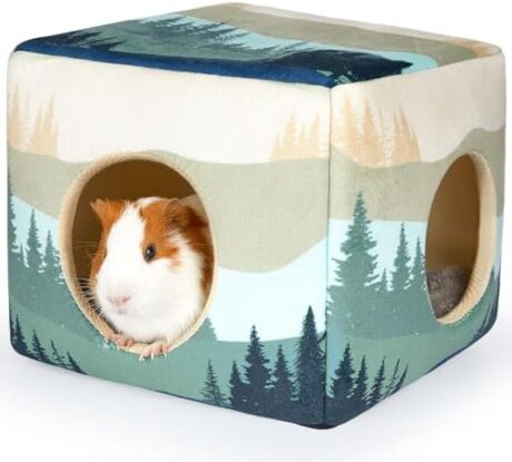 Bienbee Guinea Pig Hideout, Washable Guinea Pigs House Cozy Guinea Pigs Bed for Small Pet Bunny/Rabbit/Hamster/Chinchilla Guinea Pig Accessories Forest Landscape