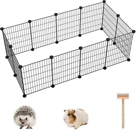 C&AHOME Pet Playpen, Small Animals Supplies, 12 Panels Exercise Playpens Cage, C Grids Portable Yard Fence Indoor, Ideal for Guinea Pigs, Puppy Pet Products, DIY Metal Playpens, 12" × 15" Black