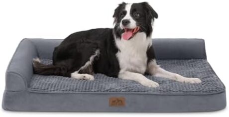 COZY KISS Orthopedic Dog Bed for Large Size Dog, XL Dogs Crate Bed, L Shaped Foam Anti-Slip Bottom Pet Cat Sofa with Washable Removable Cover, Suitable for Pet Up to 100 lbs, 42x30x7.5 inch, Grey