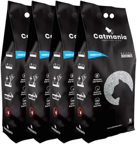 Cat Litter Catmania, Turkish White, 9.37lb x 4 Bags, Hard Clumping, Superior Odor Control, Unscented & Natural Ingredients