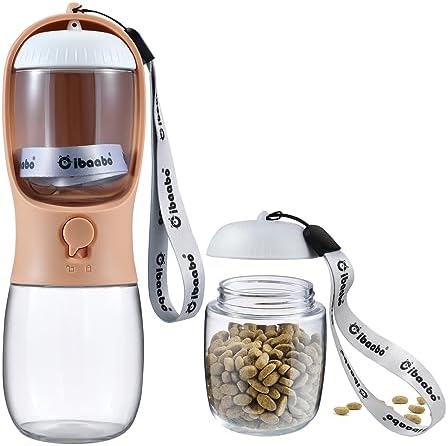 Cibaabo Dog Water Bottle with Food Container, Travel Puppy Water Bowl, Portable Pet Dispenser, Dog Stuff Accessories Items, Puppy Essentials Necessities for Yorkie Chihuahua Cat Walking and Hiking
