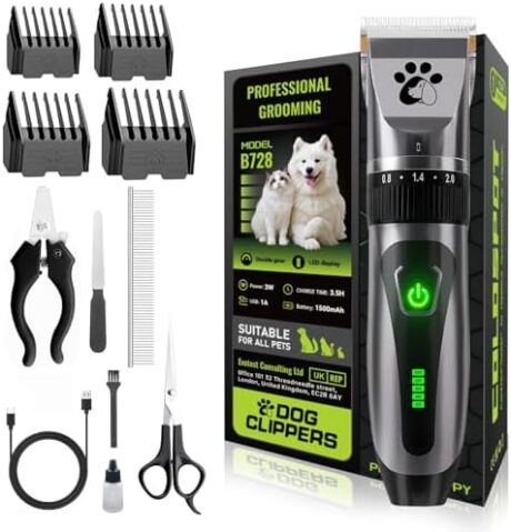Coldspot Dog Clippers Cordless, Professional Cat Trimmer, 2-Speed Low Noise Dog Grooming Kit, Pet Trimmer for Small Large Thick Hair Dogs