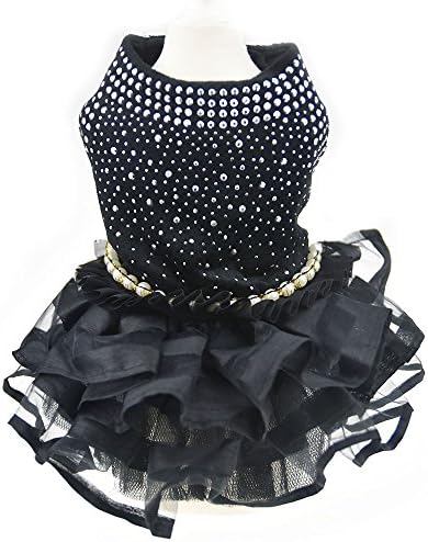 Dog Bling Black Birthday Party Dress,Pet Tutu Skirt Happy New Year Wedding Dress for Small Medium Dog,Summer Dog Shirt Clothes Outfits(Small, Black)