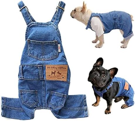 Dog Shirts Clothes Denim Overalls, Pet Jeans Onesies Apparel, Puppy Jean Jacket Sling Jumpsuit Costumes, Fashion Comfortable Blue Pants Clothing for Small Medium Dogs Cats Boy Girl (Blue, Large)