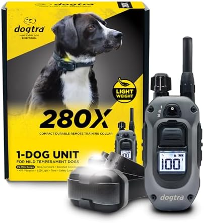 Dogtra 280X E-Collar with Remote [New Edition] 10 lbs+, 1/2 Mile Range, LED Light, 100 Levels of Precise Control for Stubborn Dogs, Waterproof, Boost for Quick Recall, Vibration, Safety Lock & Tone