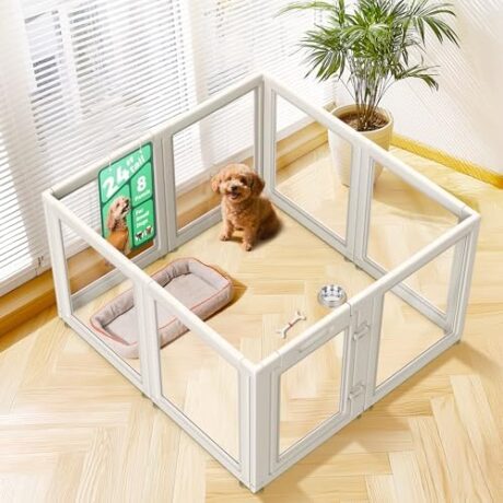 FXW AuraSpace Acrylic Indoor Dog Playpen for Puppies and Small Dogs, 24 Inch, 8 Panels, White