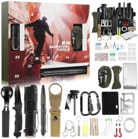 Gifts for Him Her Men Husband Dad Valentines Day - Survival Gear and Equipment 24 in 1, Survival Kits - Cool Fishing Hunting Camping Hiking Anniversary Birthday Gift for Man Teen Boy Boyfriend Women