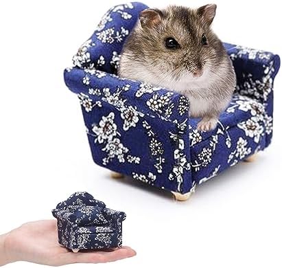 Hamster Mini Cotton Sofa Chair, Small Animal Blue Red Bed Cozy with Pillow, Cage Decor Photo Toys, Relax Habitat House Accessories, Sleep Pad Rest Nest for Hamster, Mice, Rat.