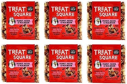 Happy Hen 7.5oz Square Mealworm and Peanut Tasty and Healthy Treats for Reduce Boredom and PeckingTreats (Case of 6), 4.25" by 4.25" by 1.25" (6 Items)