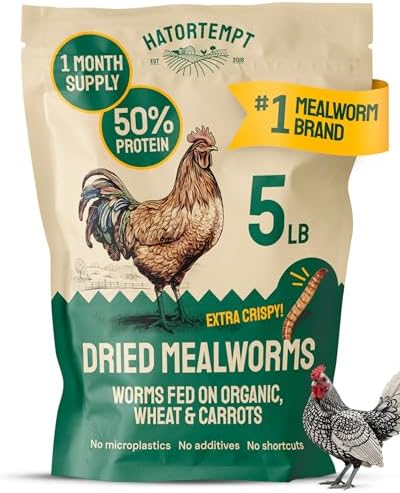 Hatortempt Dried Mealworms - Non-GMO & Organic - High-Protein Mealworms for Wild Bird Food, Ducks & Chickens (5lb)