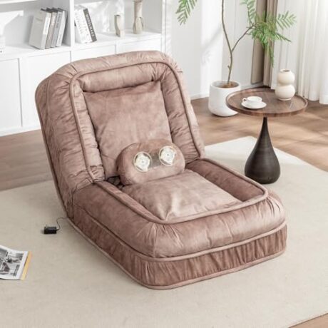 Human Dog Bed with Massage Pillow, 5 Adjustable Position Foldable Bean Bag Bed for Adult and Pet, Comfy Giant Lazy Floor Chair for Living Room, Bedroom, Lounge, Apartment (Brown)