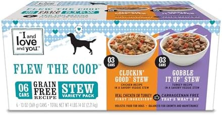 I AND LOVE AND YOU Wet Dog Food - Flew The Coop Variety Pack - Chicken + Turkey, Grain Free, Filler Free 13oz can, 6pk