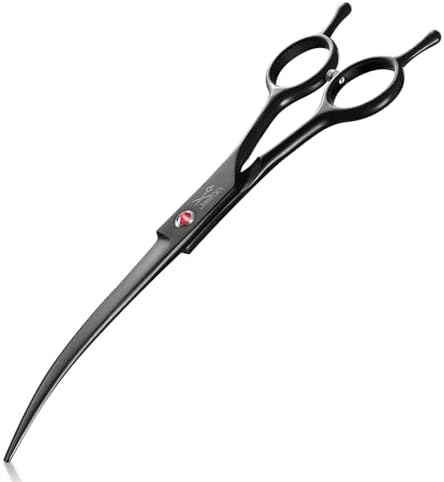 JASON 7" Dog Grooming Scissor - Professional Down-curved Shear with Ergonomic Handle Japanese Stainless Steel Hair Scissor for Dogs, Cats and Other Pets, Sharp (Down-curved, Black) Christmas Gift