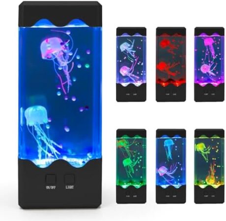 Jellyfish Lamp, LED Jelly Fish Aquarium Tank Night Light 7 Color Changing Mood Lamp for Home Office Decor, Birthday Christmas Gifts for Kids Women Men Square（Black）