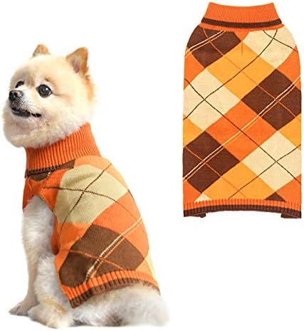 KOOLTAIL Dog Sweater Pet Knitted Clothes - Classic Plaid Pullover Turtleneck Fall Thanksgiving Dog Sweaters with Leash Hole, Thick Cold Weather Dog Outfits for Small Medium Large Dogs Cats Puppy SM