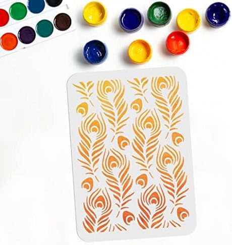 MAYJOYDIY Peacock Feather Stencil Peacock Stencil Template 8.3×11.7 Inch Peafowl Bird Tail Feather Stencils for Painting Template Reusable DIY Art and Craft Stencils on Wood Wall Decor