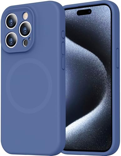 Magnetic for iPhone 15 Pro Case,Compatible with MagSafe,[Soft Anti-Scratch Microfiber Lining] Silicone Shockproof Protective Phone Case for Men Women Girls 6.1" Case-Bird Feather Blue
