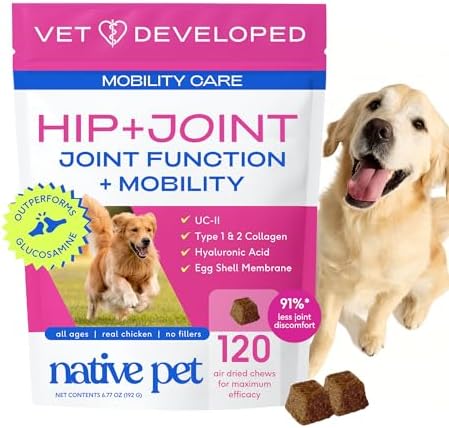 Native Pet Mobility Care - Hip & Joint Supplement for Dogs - UC-II Collagen, Egg Shell Membrane & Hyaluronic Acid - Dog Joint Supplement Chews Supports Cartilage, Mobility & Flexibility - 120 Chews