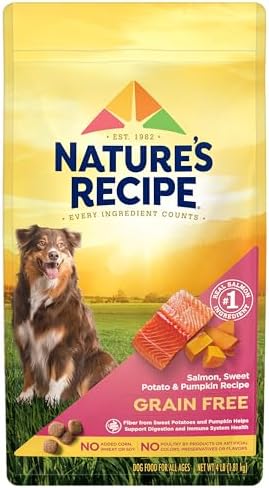 Nature's Recipe Grain Free Dry Dog Food, Salmon, Sweet Potato & Pumpkin Recipe, 4 lb. Bag