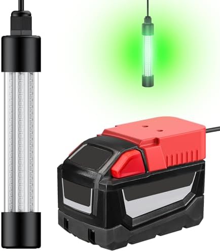 Pawfly 13 W LED Green Fishing Light Compatible with Milwaukee 18 V Battery (Not Included), 1,300 Lumens IP68 Waterproof Underwater Fishing Light for Night Fishing, Super Bright Green Lamp