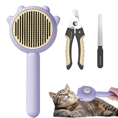 Pet Grooming Brush Set - Dog & Cat Hair Cleaner, Massage Brush, Grooming Brush, and Nail Cleaning Tool for Small, Medium, and Large Pets (purple)