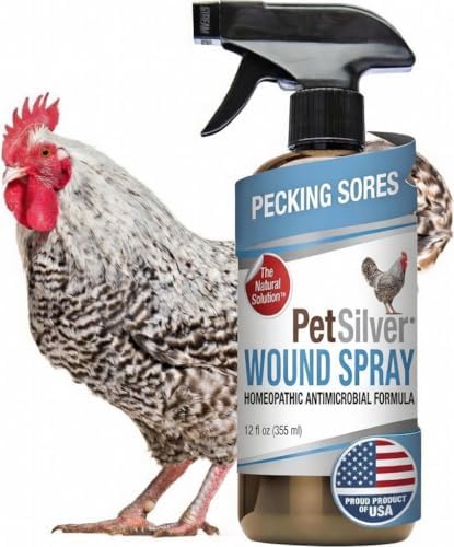 PetSilver Chicken Wound Spray for Chickens & Birds - Patented Silver Solution - Silver Spray for Wounds, Pecking Sores, Bumblefoot, Cuts, Burns, & Skin Irritations - Chicken Care - USA Made - 12 fl oz
