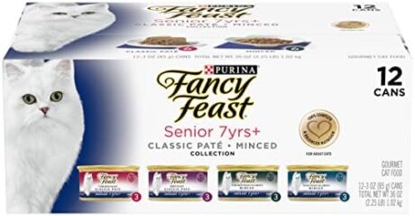 Purina Fancy Feast High Protein Senior Wet Cat Food Variety Pack, Senior 7+ Chicken, Beef & Tuna Feasts - (2 Packs of 12) 3 oz. Cans