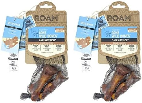 ROAM Pet Treats Small Ostrich Dog Chew, Dog Treat – Long Lasting Ostrich Bones for Dogs, Small to Medium Breeds (Pack of 2)