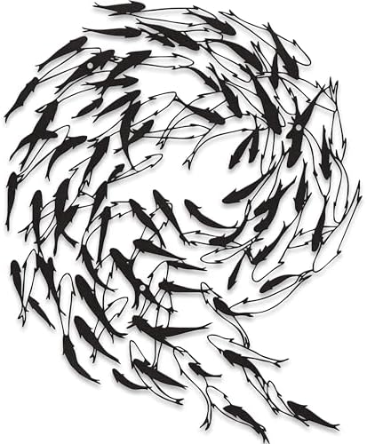 Rajukit Metal Fish Wall Art–Swirling School of Fish Wall Decor–Ocean-Themed Decor for Living Room,Bathroom,or Coastal Spaces